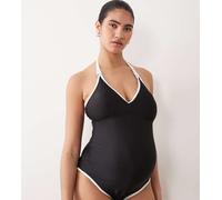 Mamalicious Maternity - Costume da bagno nero allacciato al collo con finiture a contrasto e clip per l'allattamento S