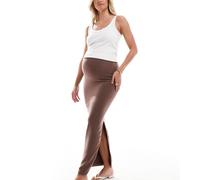Mamalicious Maternity - Gonna lunga elasticizzata morbida a coste marrone con spacco laterale L-XL