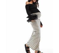 Mamalicious Maternity - Gonna lunga in jersey color crema a righe con fascia sopra il pancione-Neutro XS