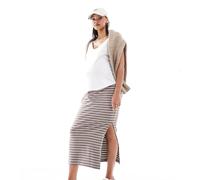 Mamalicious Maternity - Gonna lunga in jersey color tortora a righe con fascia sopra il pancione-Neutro XS