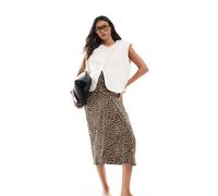 Mamalicious Maternity - Gonna midi con arricciature, stampa leopardata e fascia sotto il pancione-Multicolore S