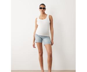 Mamalicious Maternity - Pantaloncini basic taglio lungo con fascia sopra il pancione in denim lavaggio azzurro-Blu XL