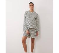Mamalicious Maternity - Pantaloncini in jersey color crema e blu navy a righe allacciati in vita-Bianco 2XL