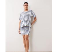 Mamalicious Maternity - Pantaloncini in jersey testurizzato allacciati in vita color crema e blu a righe in coordinato-Bianco 2XL