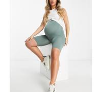 Mamalicious Maternity - Pantaloncini leggings verde kaki con fascia per il pancione S-M
