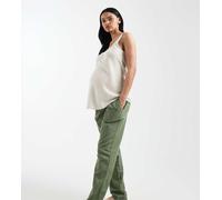 Mamalicious Maternity - Pantaloni allacciati in vita in lino kaki-Verde M