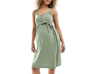 Mamalicious Maternity - Prendisole corto color verde salvia con bottoni a 2 funzioni per l'allattamento S