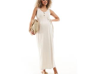 Mamalicious Maternity - Prendisole lungo color crema con bottoni a 2 funzioni per l'allattamento-Neutro M