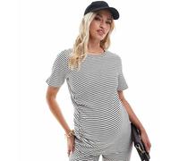 Mamalicious Maternity - Top a maniche corte arricciato davanti a righe a coste in coordinato-Bianco XS