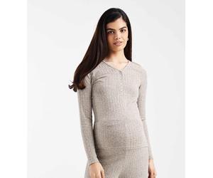 Mamalicious Maternity - Top a maniche lunghe a 2 funzioni per l'allattamento color kaki mélange con bottoni sul davanti in coordinato-Verde XS
