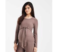Mamalicious Maternity - Top a maniche lunghe color marrone chiaro a coste con allacciatura in coordinato XS