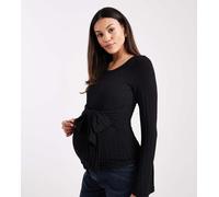 Mamalicious Maternity - Top in jersey nero a coste con allacciatura sul davanti in coordinato XS
