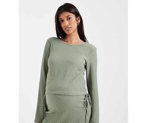 Mamalicious Maternity - Top in jersey testurizzato verde con maniche scampanate in coordinato XL