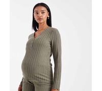 Mamalicious Maternity - Top kaki morbidissimo in maglia a coste per l'allattamento con scollo serafino in coordinato-Verde S