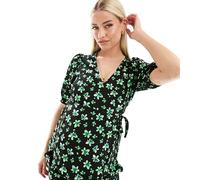 Mamalicious Maternity - Top per l'allattamento avvolgente con stampa di fiori di palma in coordinato-Nero XS