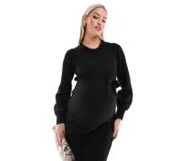 Mamalicious Maternity - Vestito corto in maglia nera con cintura-Nero L