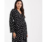 Mamalicious Maternity - Vestito corto per l'allattamento nero a pois con bottoni sul davanti XS