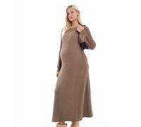 Mamalicious Maternity - Vestito lungo color tortora testurizzato con maniche svasate-Neutro M