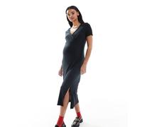 Mamalicious Maternity - Vestito lungo in jersey nero a coste a maniche corte L