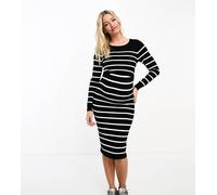 Mamalicious Maternity - Vestito midi a doppio strato nero e bianco a righe XL