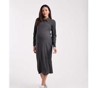 Mamalicious Maternity - Vestito midi stile polo per l'allattamento in jersey color grigio mélange a coste XS