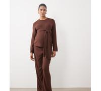 Mamalicious premaman pantaloni coordinati a gamba larga in jersey a coste marrone ruggine S