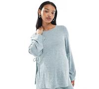 Mamalicious - Top con aperture laterali in tessuto fiammato azzurro mélange in coordinato-Blu S