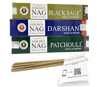 Mamami - Golden Nag Incensi - Set 3 Confezioni x 15 gr - Darshan.Patchouli,Salvia Nera - Incenso Bastoncini Naturali per Meditazione, Yoga, Rilassamento e Purificazione Casa - Con guida Mamami™