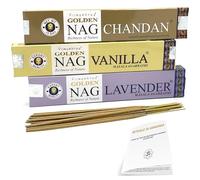 Golden Nag Incensi - Set 3 Confezioni x 15 gr - Lavanda - Vanilla - Chandan - Incenso Bastoncini Naturali - Per Meditazione, Yoga, Rilassamento (Set Relax & Benessere) - Con manuale esclusivo Mamami™