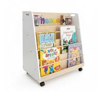 MAMAMI® Libreria Montessoriana per Bambini - Libreria Bambini con 4 Ripiani Frontali e Vano Posteriore, Ruote con Freno, Barre Anticaduta (72×67×35 cm)