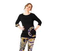 Mamatayoe Cire Perdue. Maglietta a Maniche a Tre Quarti per Donna con Scollo Rotondo di Colore Nero con Dettagli Ricamati. Top Dritto con Tasca per Autunno Inverno, Elegante e Originale. Taglia L