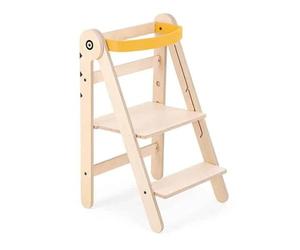Mamatoyz 08FBIRD Fold Giallo Torre Montessoriana di Apprendimento Pieghevole Multiuso Learning Tower in Legno Naturale Multistrato di Betulla con 3 Altezze Regolabili