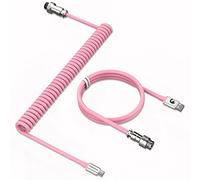 MAMBASNAKE C01 Cavo a Spirale Tastiera, Cavo USB C a Spirale per Tastiera Meccanica, Cavo da Type-C a USB-A per Tastiera da Gioco, TPU Coiled Cable USB C con Connettore Aviazione Metallo-Rosa