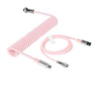 MAMBASNAKE C01Pro Cavo USB C a Spirale per Tastiera da Gioco, Cavo a Spirale Tastiera, Nylon Braided Coiled Cable USB C per Tastiera Meccanica, Type-C a USB-A, Connettore Aviazione Staccabile-Rosa