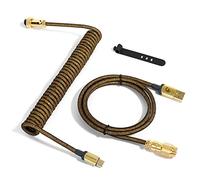 MAMBASNAKE C03 Cavo USB C a Spirale per Tastiera da Gioco, Cavo a Spirale Tastiera, Braided Coiled Cable USB C per Tastiera Meccanica, Type-C a USB-A con Connettore Aviazione 24K-Oro Staccabile-Gold