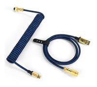 MAMBASNAKE C03 Cavo USB C a Spirale per Tastiera da Gioco, Cavo a Spirale Tastiera, Braided Coiled Cable USB C per Tastiera Meccanica, Type-C a USB-A, Connettore Aviazione 24K-Oro Staccabile-Blu Scuro