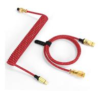 MAMBASNAKE C03 Cavo USB C a Spirale per Tastiera da Gioco, Cavo a Spirale Tastiera, Braided Coiled Cable USB C per Tastiera Meccanica, Type-C a USB-A con Connettore Aviazione 24K-Oro Staccabile-Rosso
