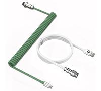 MAMBASNAKE Cavo a spirale per tastiera C01, cavo USB-C Aviator personalizzato per tastiera meccanica, da tipo C a USB-A, cavo a molla in TPU con connettore aeronautico staccabile-Green/White