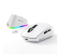 MAMBASNAKE x ATTACK SHARK Mouse da Gioco G3PRO, BT/2.4G Senza Fili/Cavo | Dock Di Ricarica Magnetico, Sensore da PixArt PAW3311, 59g Di Peso, 25000 DPI LIGHTSPEED Mouse Da Ufficio-Bianco