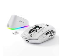 MAMBASNAKE x ATTACK SHARK Mouse da Gioco G3PRO con Dock Di Ricarica Magnetico, BT/2.4G Senza Fili/Cavo, Sensore da PixArt PAW3311, 59g Di Peso, 25000 DPI LIGHTSPEED Mouse Da Ufficio-Bianco + Nastro