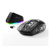 MAMBASNAKE x ATTACK SHARK Mouse da Gioco G3PRO con Dock Di Ricarica Magnetico, BT/2.4G Senza Fili/Cavo, Sensore da PixArt PAW3311, 59g Di Peso, 25000 DPI LIGHTSPEED Mouse Da Ufficio -Nero + Nastro