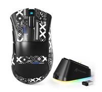 MAMBASNAKE x ATTACK SHARK V3PRO Mouse da Gioco Wireless con Base di Ricarica Magnetica, Sensore PAW3311, BT/2,4G/USB-C, Peso Leggero 62 g, 500 mAh, 25000 DPI LIGHTSPEED per PC/Mac -Nero with Tape