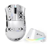 MAMBASNAKE x ATTACK SHARK V3PRO Mouse da Gioco Wireless con Base di Ricarica Magnetica, Sensore PAW3311, BT/2,4G/USB-C, Peso Leggero 62 g, 500 mAh, 25000 DPI LIGHTSPEED per PC/Mac - Bianco with Tape