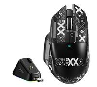 MAMBASNAKE x ATTACK SHARK V6 Mouse Gaming Wireless con Base di Ricarica Magnetica, Peso 65 g, Sensore PAW3311, 25000 DPI, BT/2.4G/USB-C,100M Click, 500mAh per Destrimani-Nero+Grip Tape