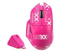 MAMBASNAKE x ATTACK SHARK V6 Mouse Gaming Wireless con Base di Ricarica Magnetica, Peso 65 g, Sensore PAW3311, 25000 DPI, BT/2.4G/USB-C,100M Click, 500mAh per Destrimani-Rosso Bacca+Grip Tape