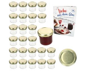 MamboCat - 25 vasetti di vetro per marmellate e conserve 125 ml con tappo a vite da 66 mm in omaggio un libro di ricette “Gelierzauber” di Diamant-Zucker (lingua italiana non garantita)