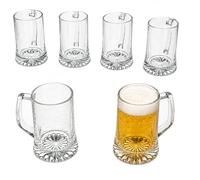 MamboCat Akki - Set di 6 boccali da birra da 0,2 l, altezza 12,2 cm, per 6 persone, in vetro con fondo a stella e manico, bicchieri da birra trasparenti da 200 ml, per feste