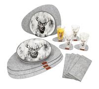 MamboCat Alois - Set da 20 pezzi, 4 piatti, bicchieri, tovagliette, sottobicchieri e portaposate in feltro, per 4 persone, decorazione da tavolo