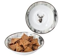 MamboCat Alois - Set di 2 piatti da portata Ø 20,5 cm, 650 ml, ciotola alta bianca in porcellana con decorazione a cervo e effetto legno, per patate, gnocchi, verdure, dessert, zuppa e così via.