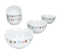 MamboCat Candyman - Set di 6 ciotole per cereali, 14,2 cm, 480 ml, in porcellana con uomo di pan di zenzero, bastoncini di zucchero e fiocchi di neve, per cereali, dessert e snack